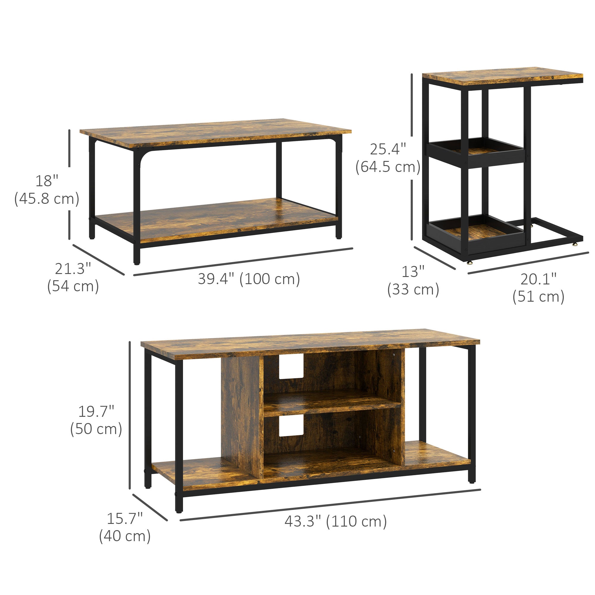 Industrial Living Room Tables and TV Stand for 55