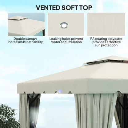 10' x 10' Outdoor Patio Gazebo Double Soft-top Garden Shelter Tent with Curtains, &; Mesh Screen Drapes, Cream White Gazebos at Gallery Canada