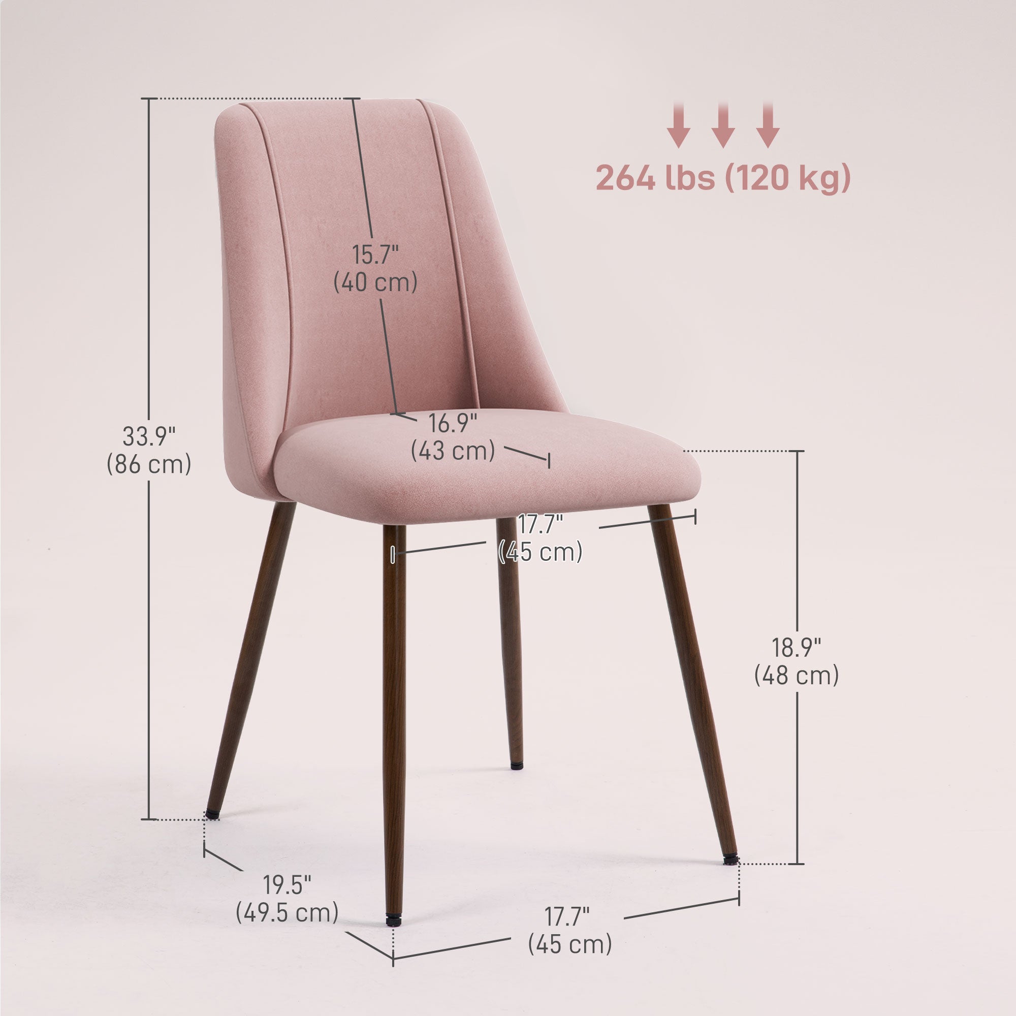 Upholstered Dining Chairs Set of 4, Velvet Accent Chair with Back and Wood-grain Steel Leg for Kitchen, Pink Dining Chairs at Gallery Canada