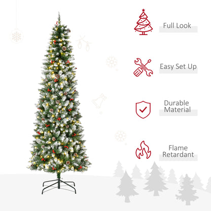 7.5 ft Snow-Dipped Pencil Christmas Tree Pre-Lit Holiday Decoration with LED Lights Pine Cones Red Berries Green Pencil Christmas Trees   at Gallery Canada