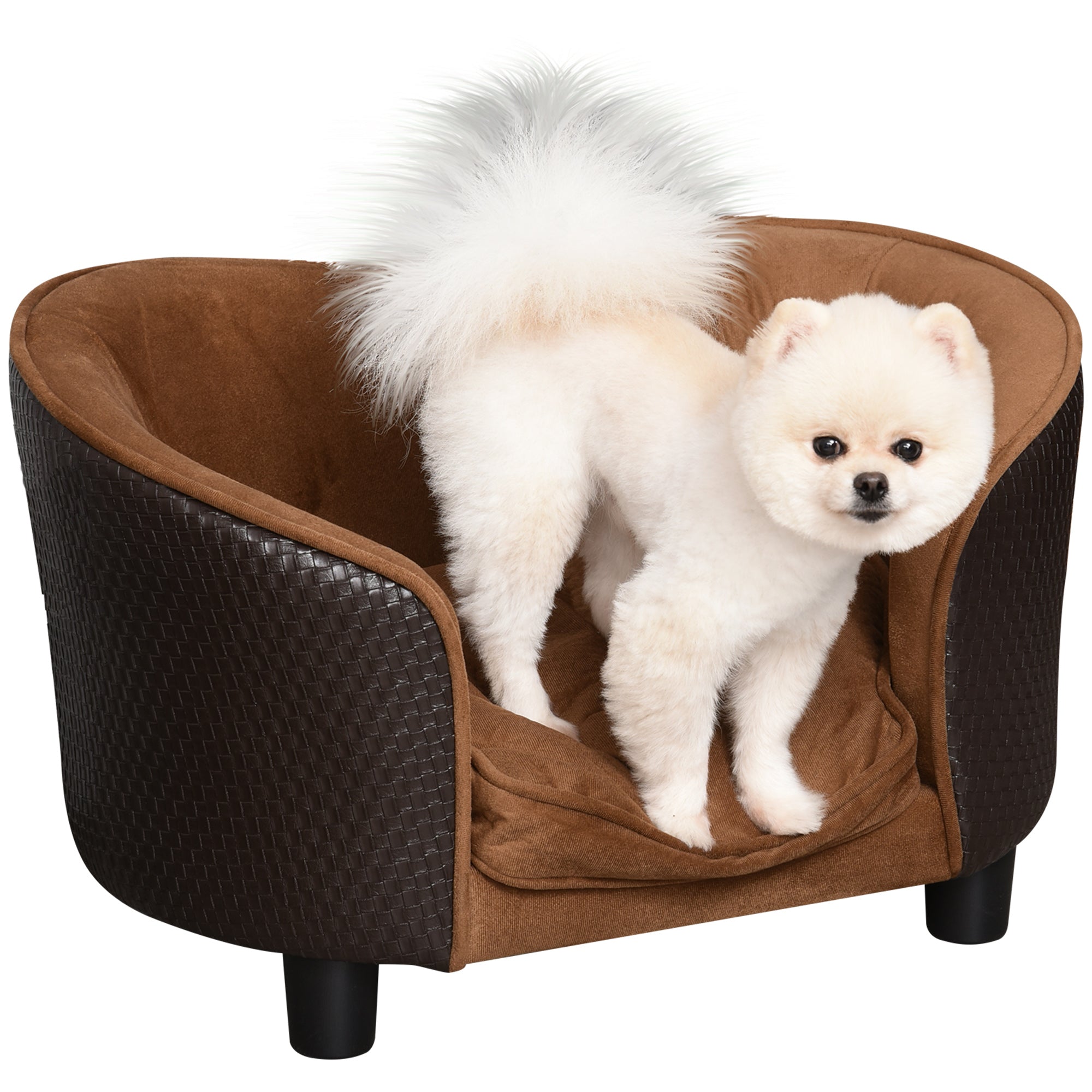 Rattan Style Pet Dog Cat Sofa Pet Bed Warm Dog Bed Chair with Removable Washable Cushion for Small Dogs Dog Sofas Brown  at Gallery Canada