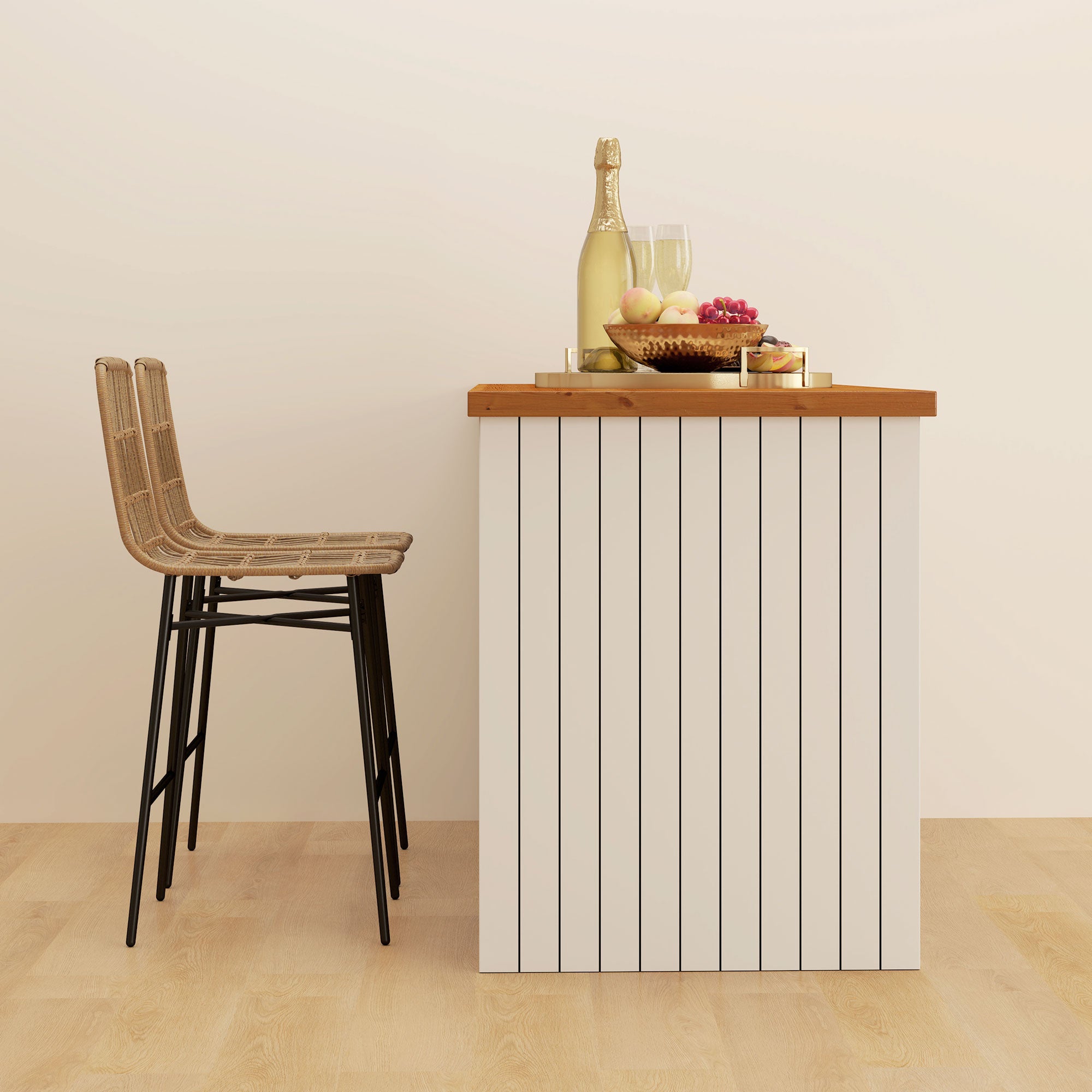 Rattan Counter Height Bar Stools Set of 2, 26