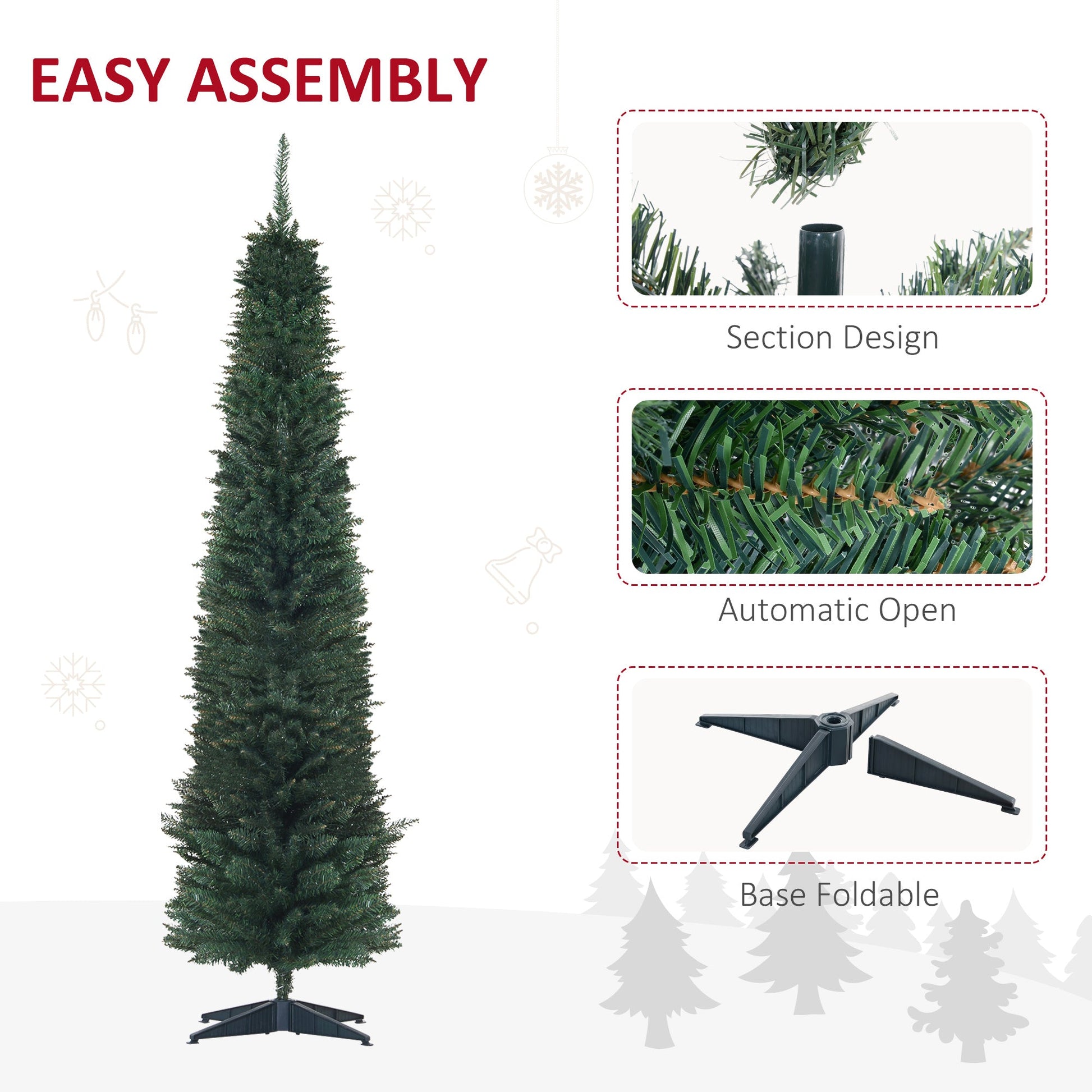 7' PVC Slim Pencil Artificial Christmas Tree 390 Branch Tips - Gallery Canada