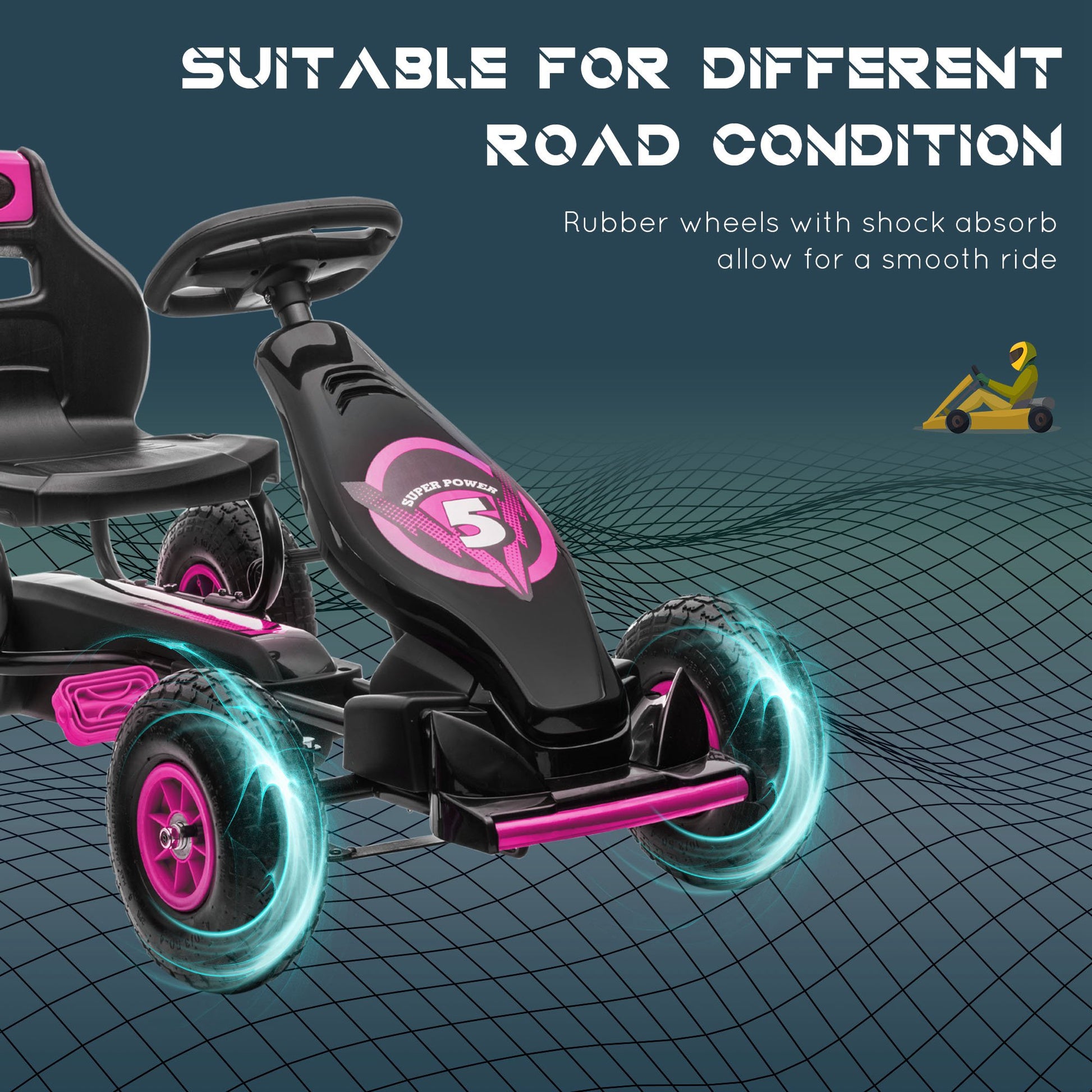 Pedal Go Kart w/ Adjustable Seat, Rubber Wheels Shock Absorb, Pink Pedal Go Karts for Kids   at Gallery Canada