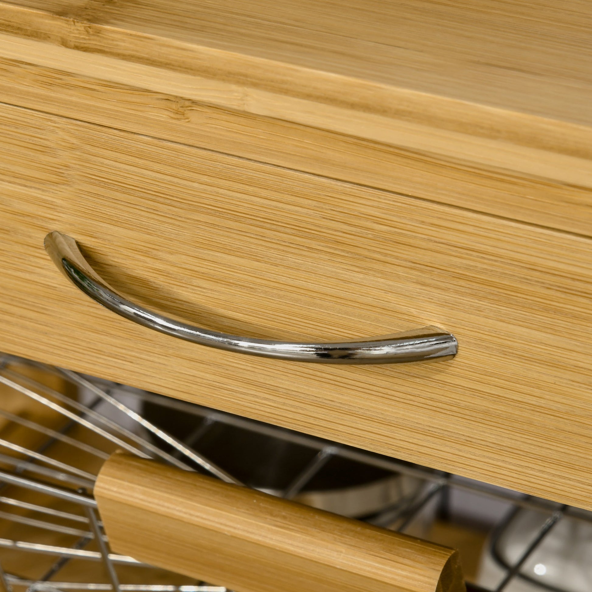 Rolling Kitchen Island Cart, Utility Bamboo Storage Rack, Serving Cart with Drawer, Wire Basket and Cabinet for Dining Room, Natural Kitchen Islands & Kitchen Carts   at Gallery Canada