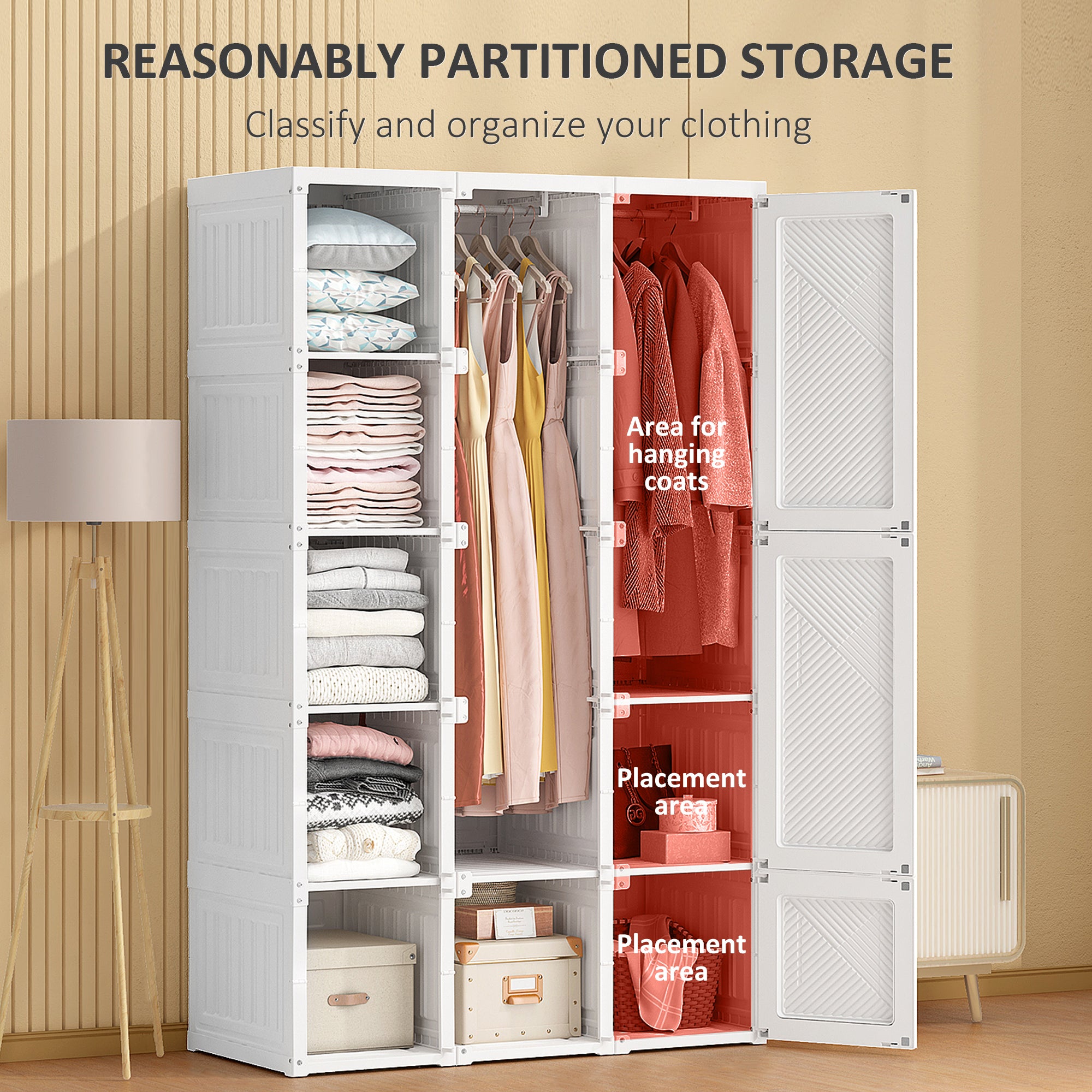 Portable Wardrobe Closet, Folding Bedroom Wardrobe, Clothes Storage Organizer with 8 Cube Compartments, White Clothing Storage at Gallery Canada