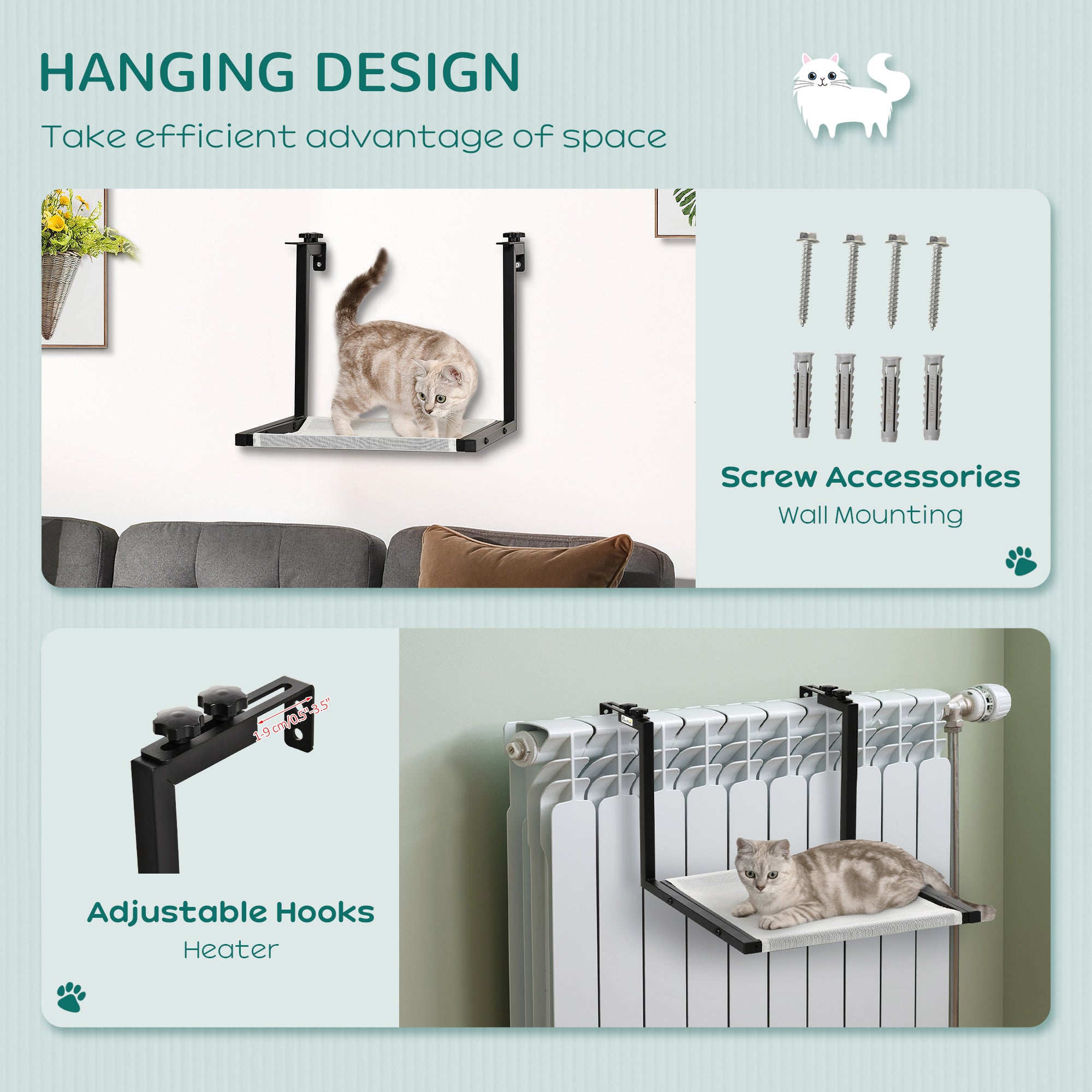 Wall-Mounted Cat Shelf, Kitten Perch, Kitty Furniture with Breathable Mesh Mat for Relaxing, Sleeping, Black Cat Climbing Wall at Gallery Canada