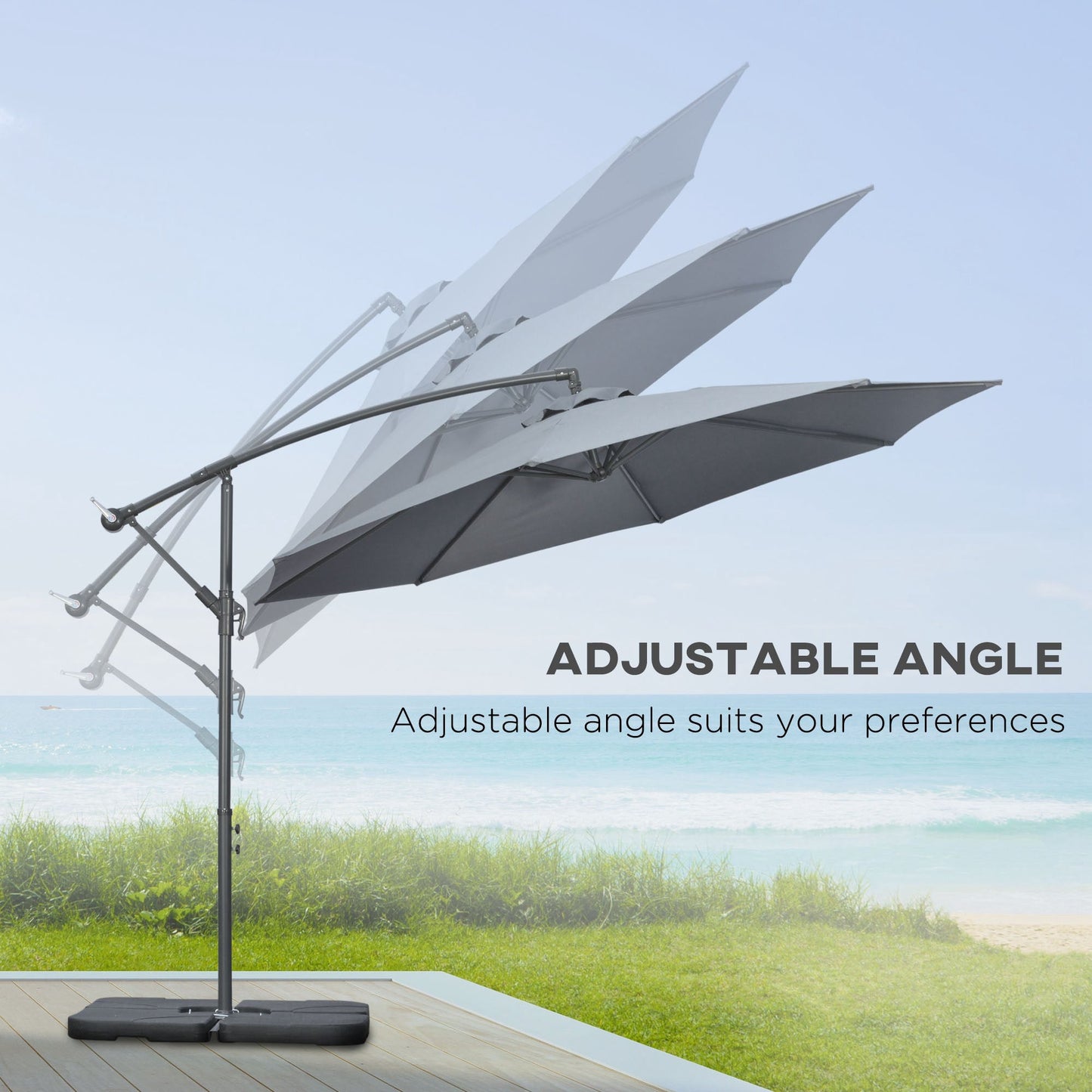 9.6ft Offset Patio Umbrella Garden Hanging Parasol Banana Cantilever Umbrella with Base, Crank, Dark Grey Cantilever Umbrellas   at Gallery Canada