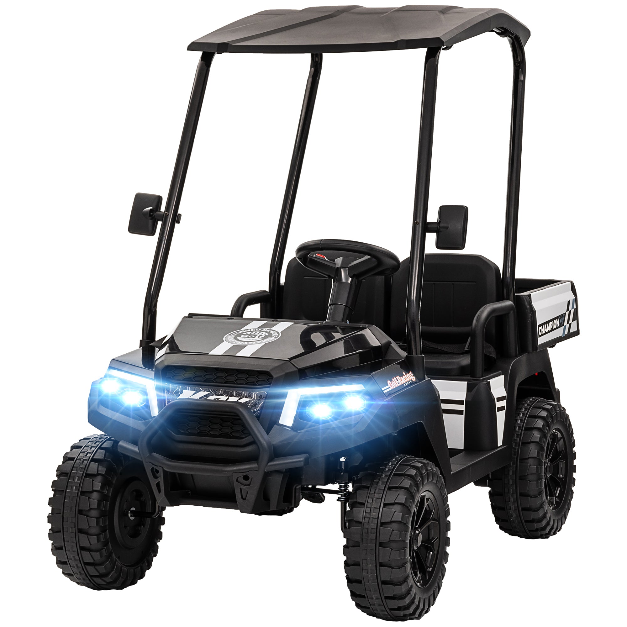 24V 2 Seater Electric Car for Kids w/ Remote Control, 4 Wheels Spring Suspension, Soft Start, Storage, Sunshade, Black Electric Toy Cars Black at Gallery Canada