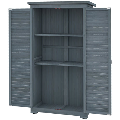 Outdoor Garden Shed, Wooden Tool Storage Shed, 3-Tier Shelves, Asphalt Roof, Shutter Doors, 34.3" x 18.3" x 63", Grey Sheds Grey  at Gallery Canada