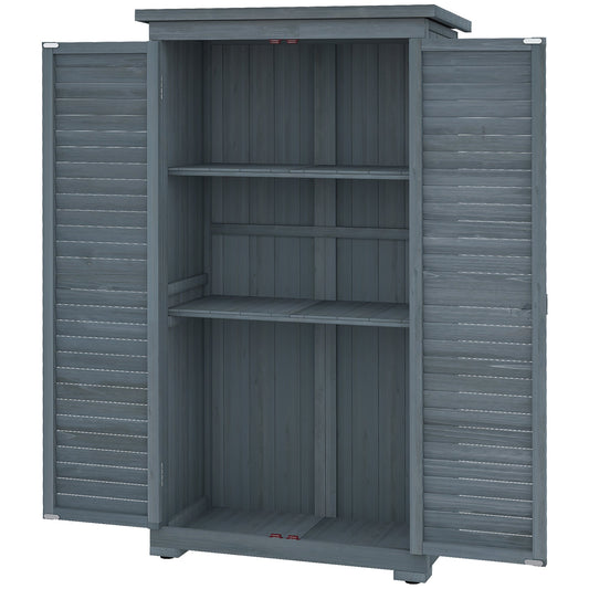 Outdoor Garden Shed, Wooden Tool Storage Shed, 3-Tier Shelves, Asphalt Roof, Shutter Doors, 34.3" x 18.3" x 63", Grey - Gallery Canada