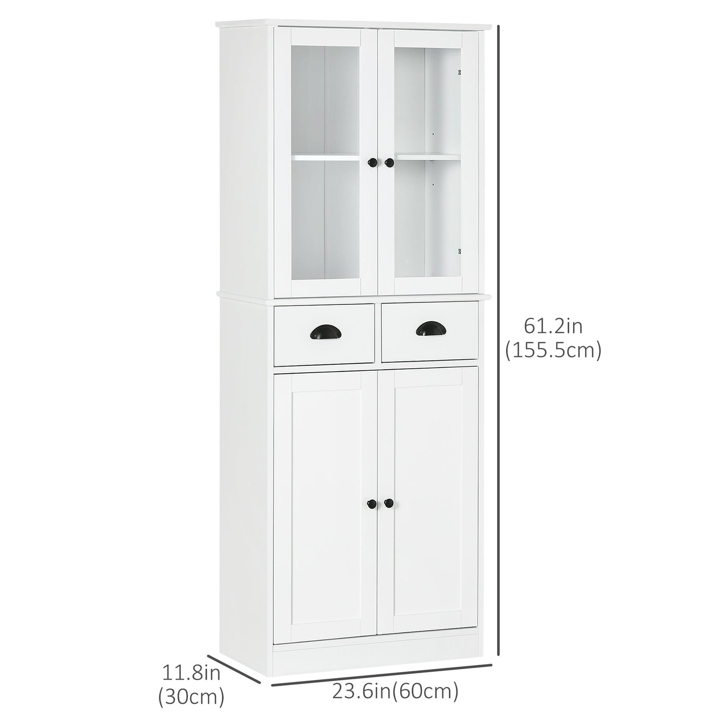 61" Pine Wood Kitchen Pantry, Buffet Cabinet, Freestanding Farmhouse Storage Cabinet with Soft Close Doors and Adjustable Shelves, White Kitchen Pantry Cabinets   at Gallery Canada