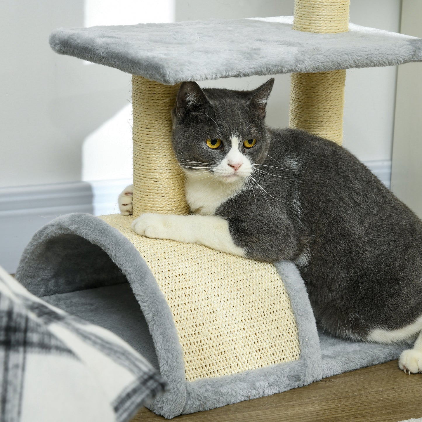 28" Cat Tree with Scratching Post, Pad, Toy Ball for Indoor Cats, Light Grey Cat Posts   at Gallery Canada