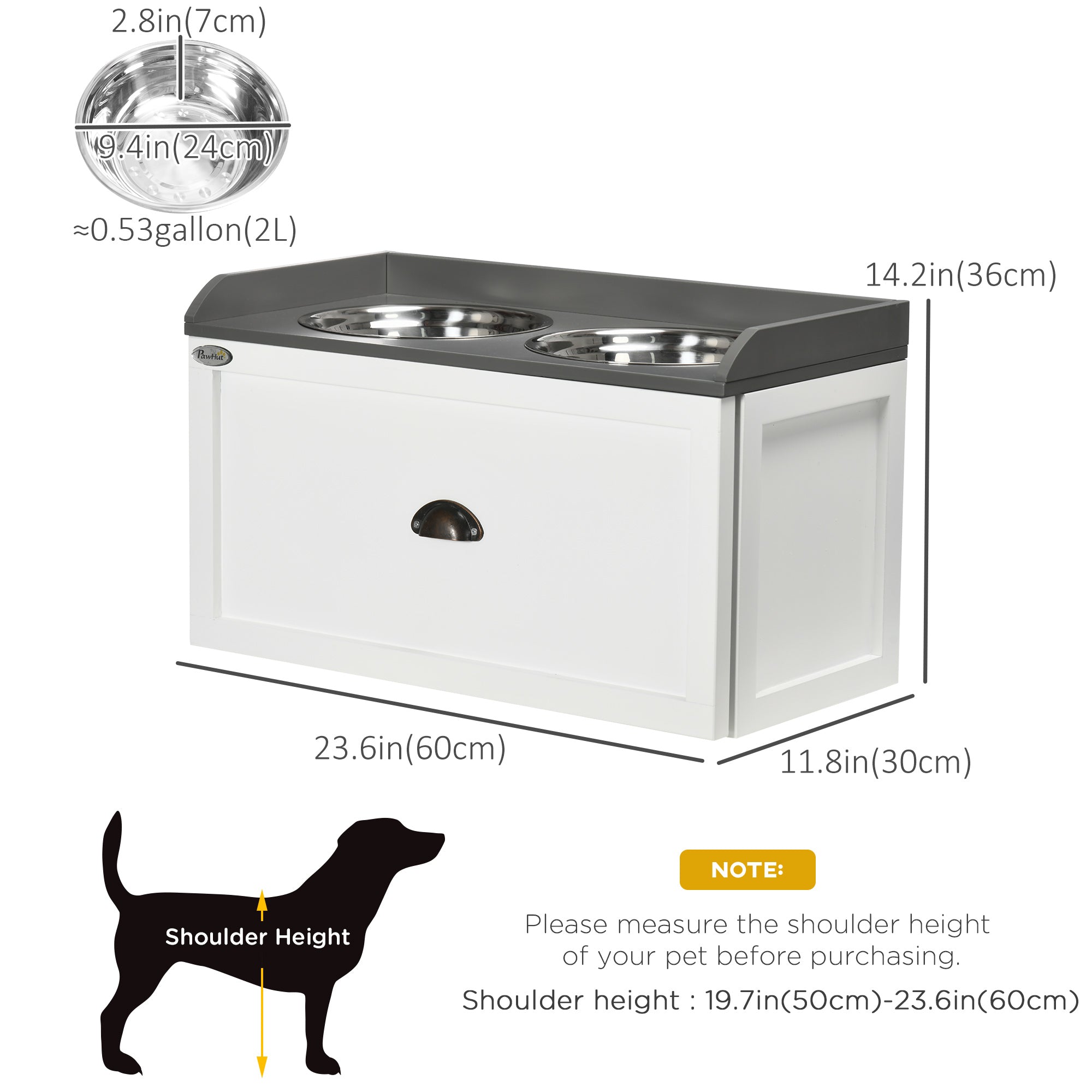 Elevated Dog Bowls Raised Pet Feeding Station with Storage 2 Stainless Steel Bowls, 23.6