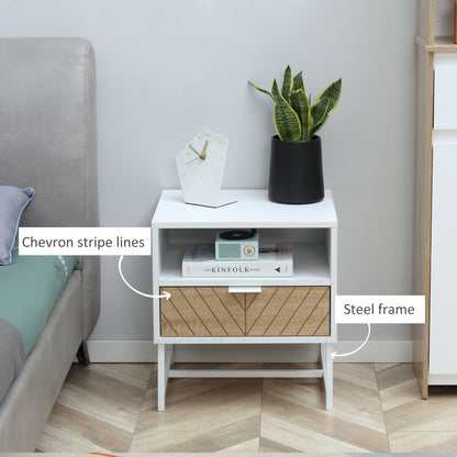 Modern Bedside Table with Drawer, Nightstand with Storage Shelf, Sofa End Table for Bedroom, White and Oak Bedside Tables at Gallery Canada