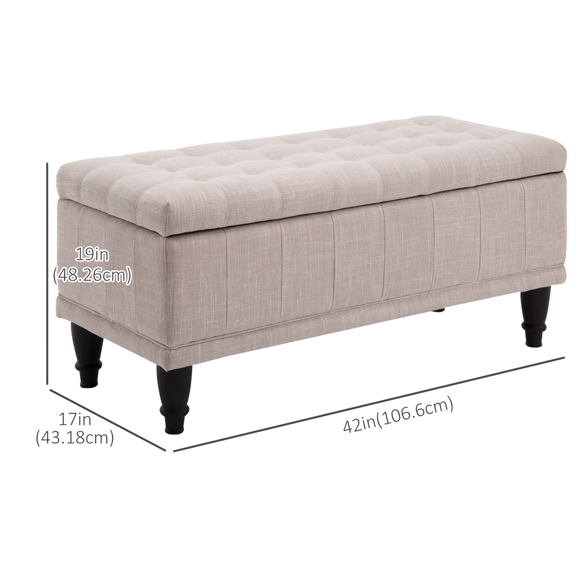 Storage Ottoman, Linen Fabric End of Bed Bench with Soft Close Lid, Button Tufted Storage Bench for Living Room, Entryway or Bedroom, 42