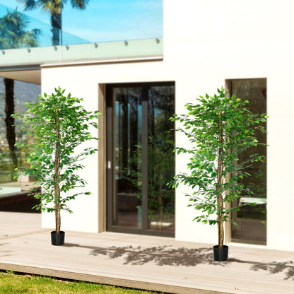 Set of 2 6ft Artificial Trees Ficus, Indoor Outdoor Fake Plants with Pot, for Home Decor Artificial Trees   at Gallery Canada