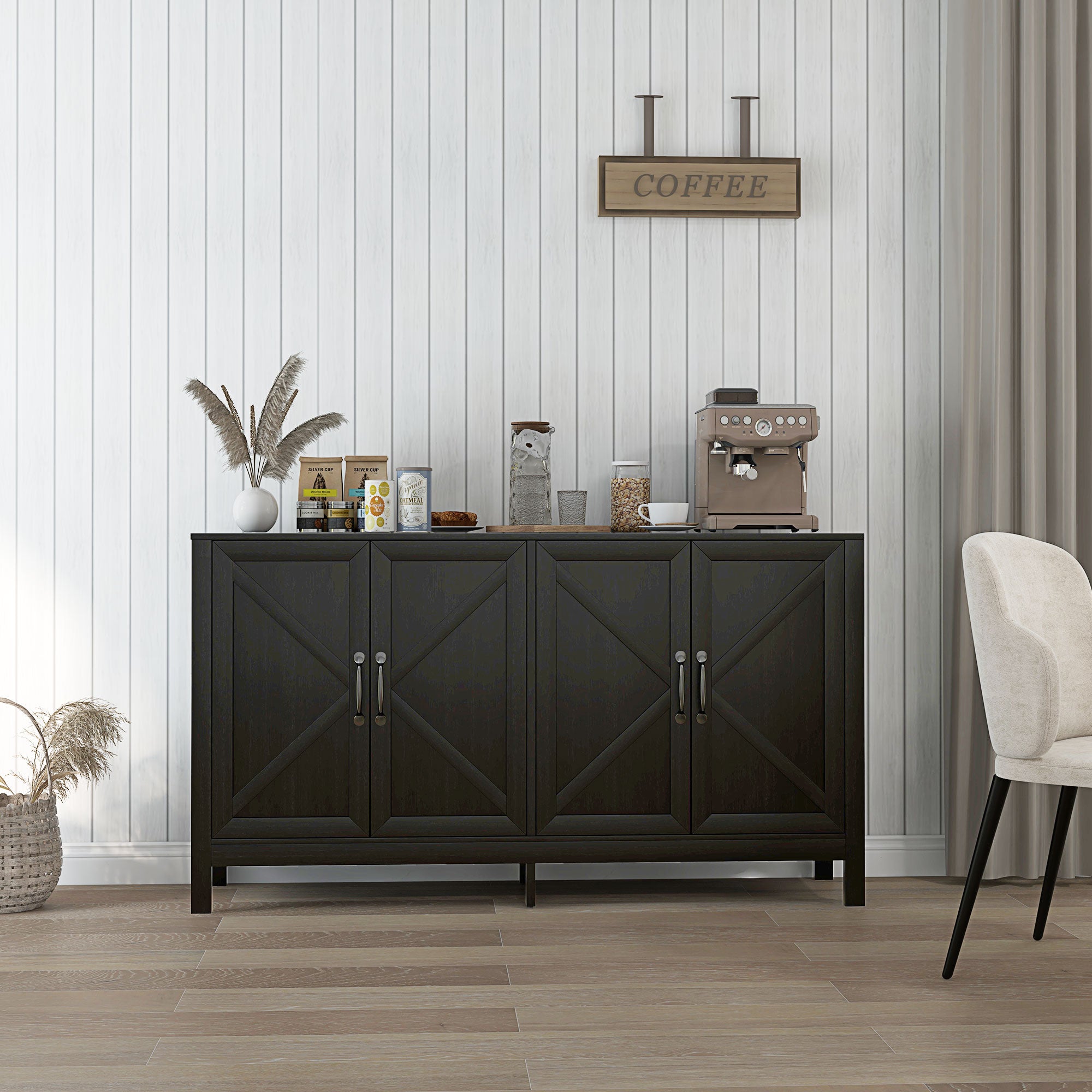 Sideboard Buffet, Storage Cabinet with Barn Door and Adjustable Shelf, TV Stand for TVs up to 65 Inches, Black Oak Bar Cabinets at Gallery Canada