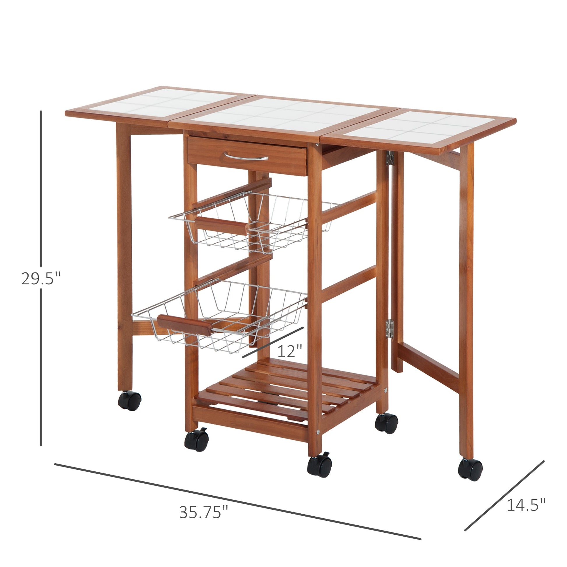 Wood 4 Tier Rolling Kitchen Trolley Cart with Storage Drawer Rack Basket Kitchen Islands & Kitchen Carts   at Gallery Canada