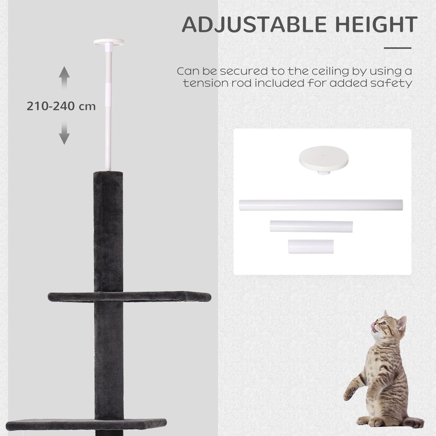 86.5"-96.5" Cat Tree Floor to Ceiling Condo w/ Jute Scratching Post Dangling Ball Adjustable, Grey Floor to Ceiling Cat Trees   at Gallery Canada