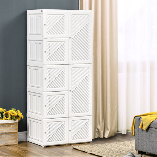 Portable Wardrobe Closet, Folding Bedroom Wardrobe, Clothes Storage Organizer with Cube Compartments, White