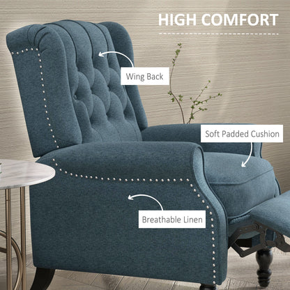 Wingback Reclining Chair with Footrest, Button Tufted Recliner Chair with Rolled Armrests for Living Room, Blue Single Sofas   at Gallery Canada