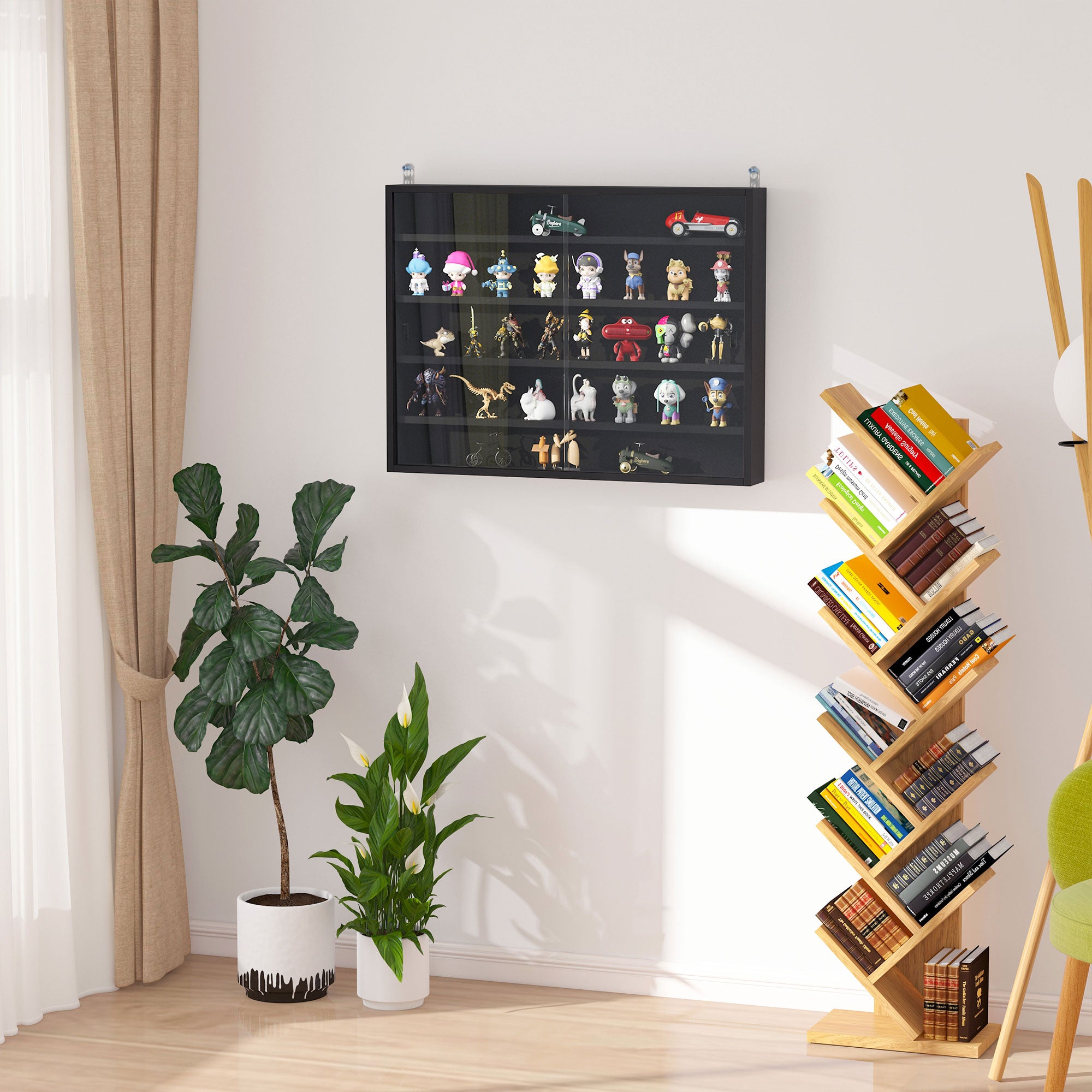 5-Tier Display Cabinet, Shot Glass Display Case, Glass Curio Cabinet with 2 Glass Doors and 4 Adjustable Shelves, Black Display Bookshelves at Gallery Canada
