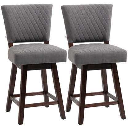 Swivel Bar Stools Set of 2, Counter Height Barstools with Back, Rubber Wood Legs and Footrests, for Kitchen, Dining Room, Pub, Dark Grey Bar Stools Multi Colour  at Gallery Canada