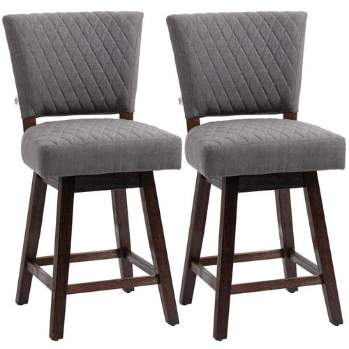 Swivel Bar Stools Set of 2, Counter Height Barstools with Back, Rubber Wood Legs and Footrests, for Kitchen, Dining Room, Pub, Dark Grey