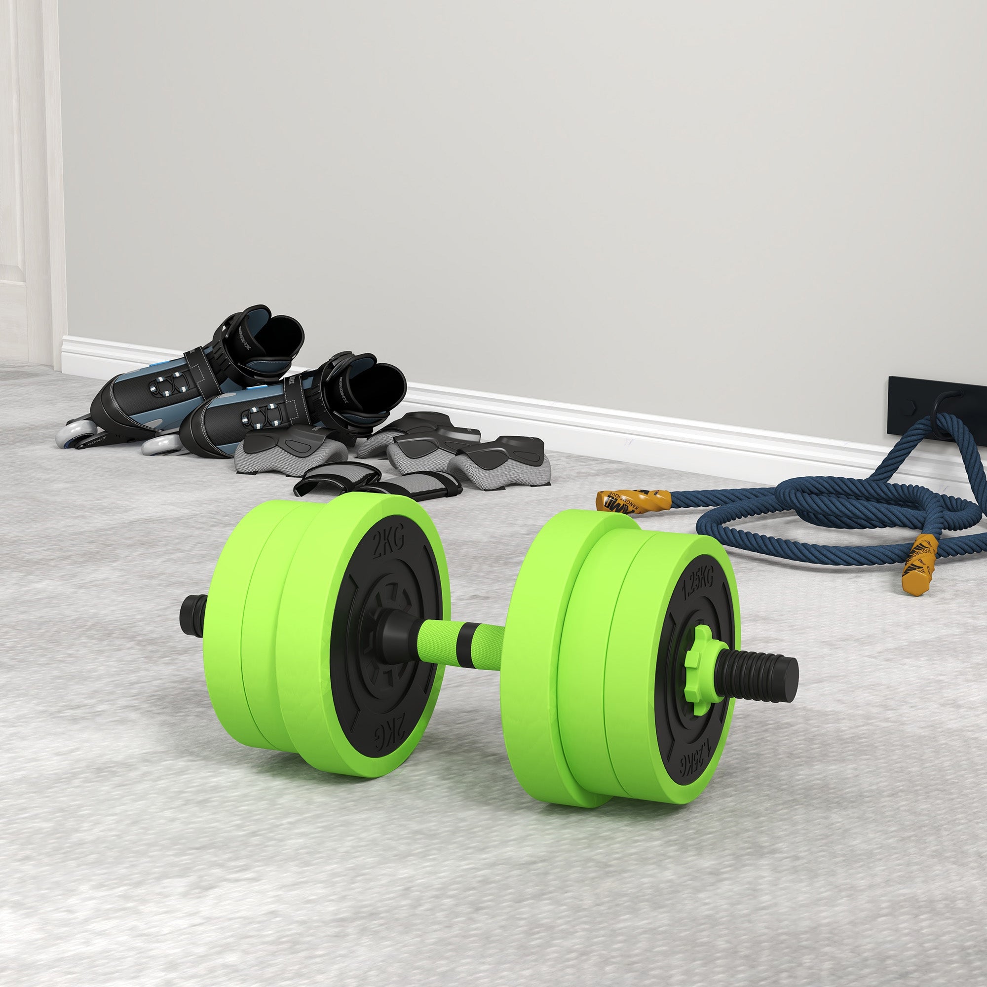 88lbs 4-in-1 Adjustable Weight Dumbbell Set, Barbell, Kettlebell, Push Up Stand, Green Dumbbells & Barbells at Gallery Canada