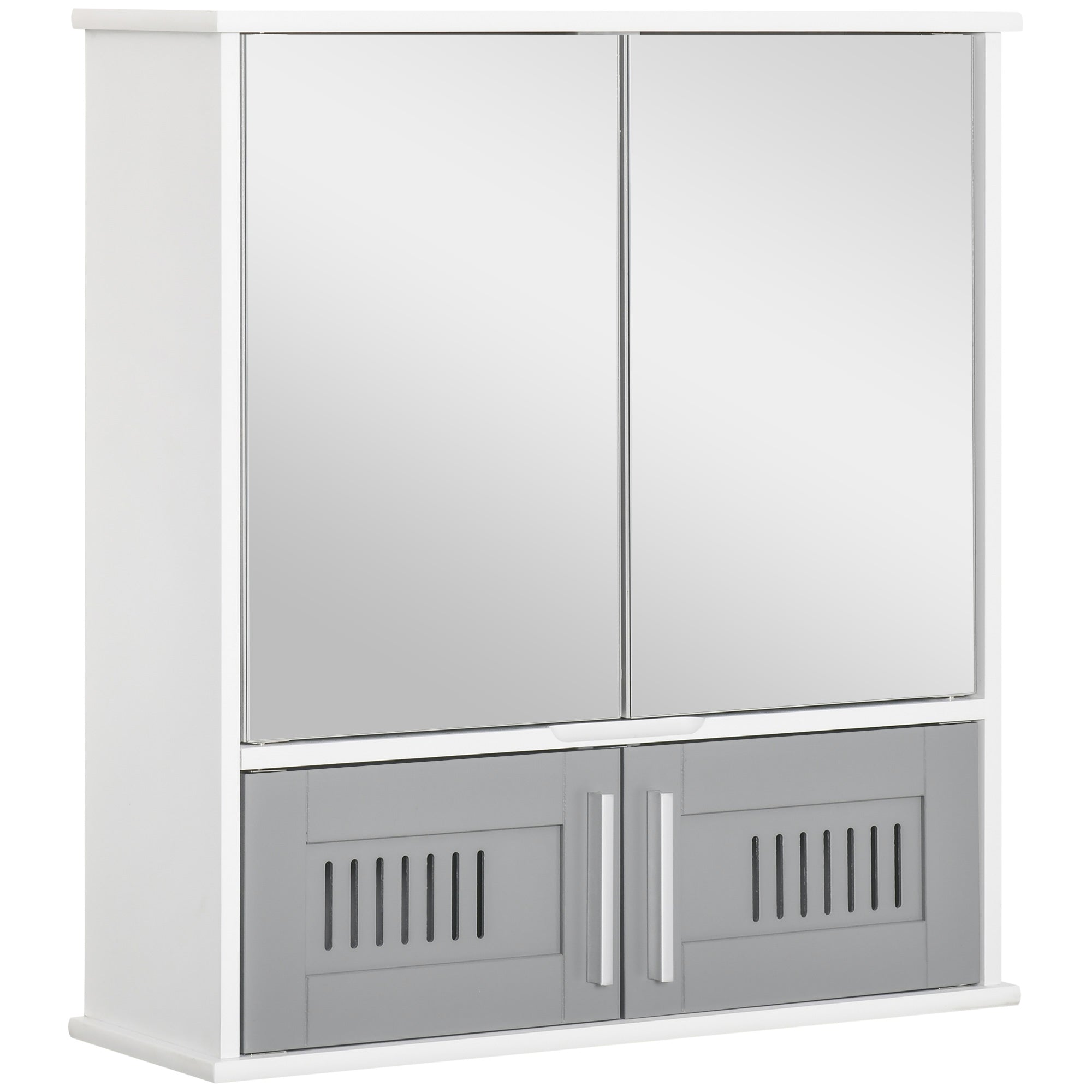 Bathroom Mirror Cabinet, Wall Mounted Storage Cupboard with Double Doors and Adjustable Shelf, Grey Mirror Medicine Cabinets Grey  at Gallery Canada