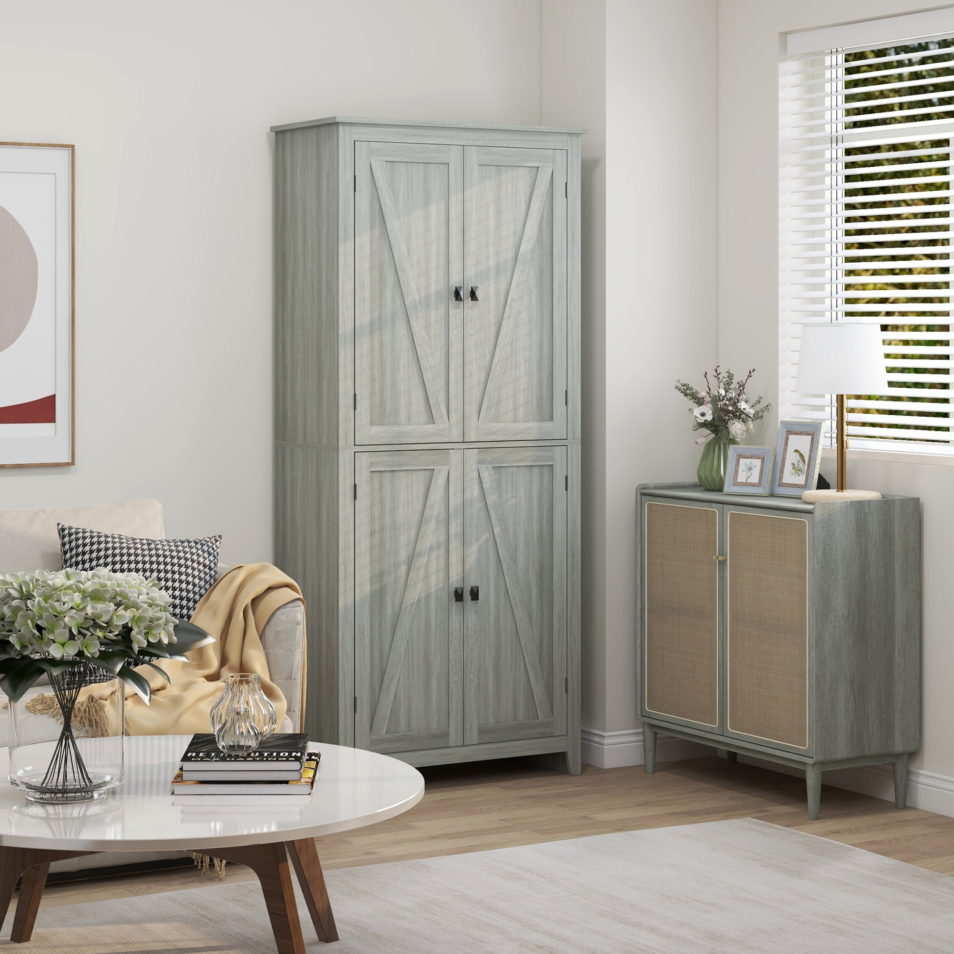 72" Freestanding Storage Cabinet, Kitchen Pantry Cabinet with Doors and Shelves for Dining Room, Grey Kitchen Pantry Cabinets at Gallery Canada