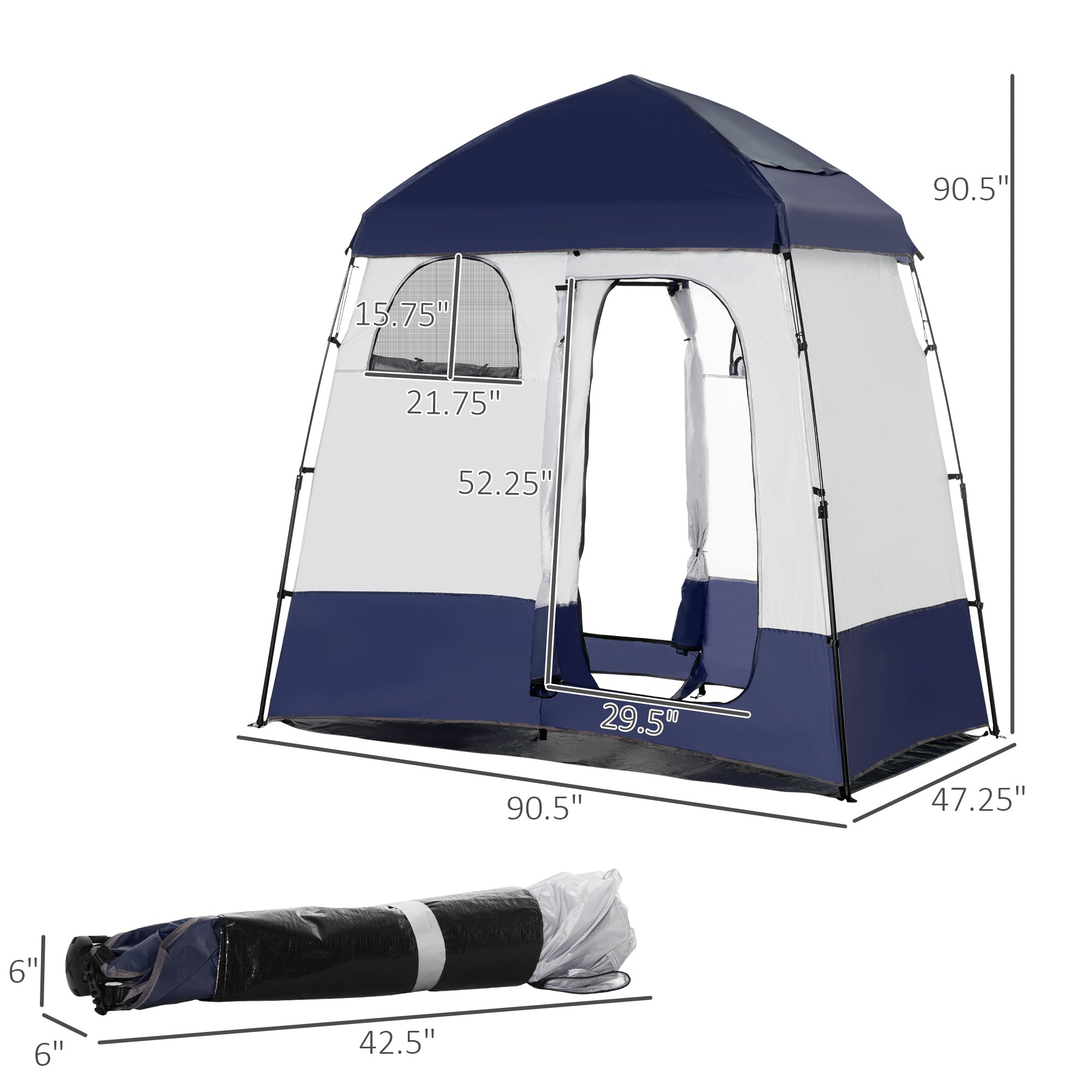 Outdoor Portable Pop Up Shower Tent Changing Tent Privacy Enclosure with 2 Rooms, Shower Bag, Floor for Camping, Blue Camping Tents at Gallery Canada