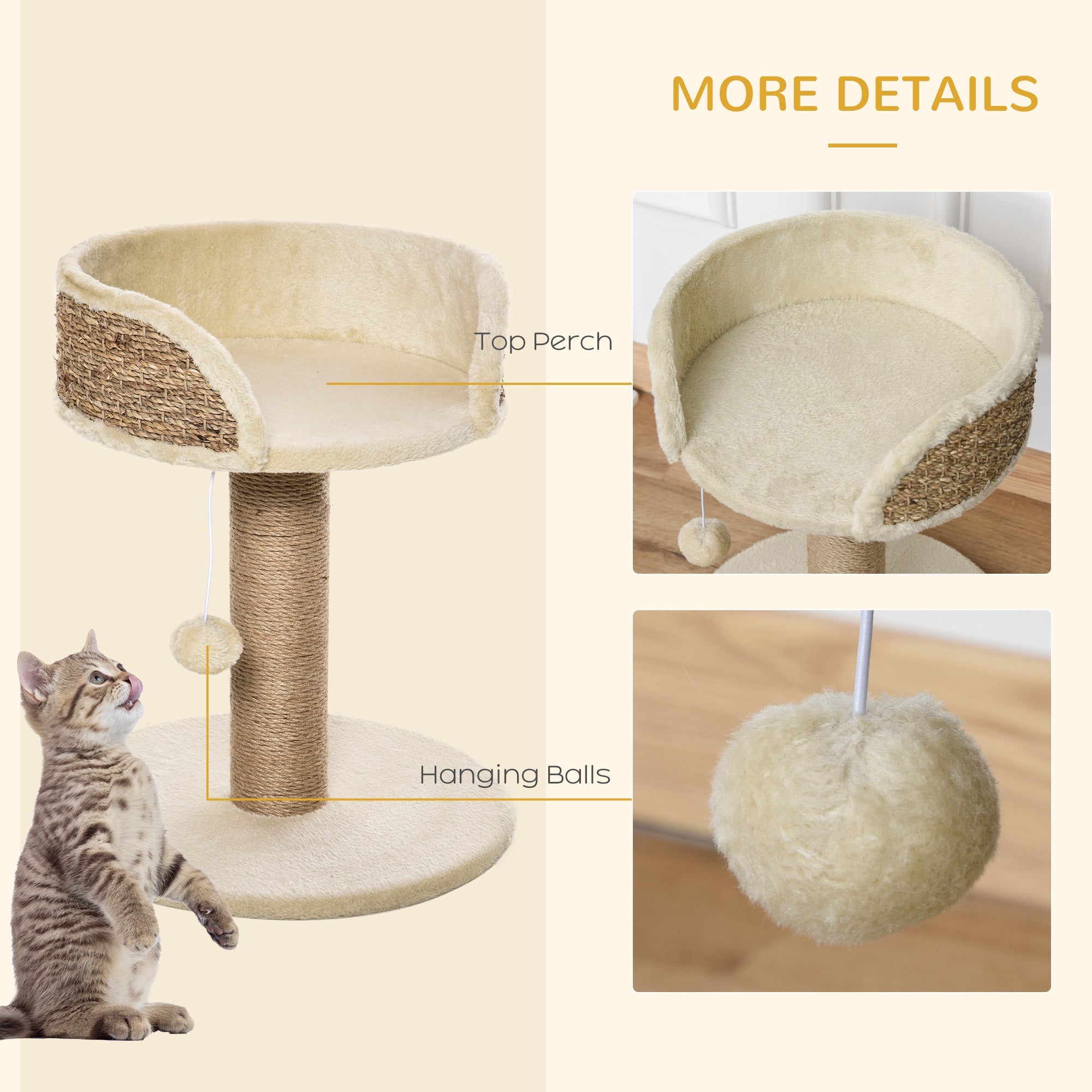 Small Cat Tree with Scratching Post, Perch, Toy Ball, Cat Tower for Indoor Cats - 16