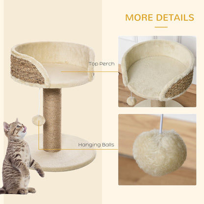 Small Cat Tree with Scratching Post, Perch, Toy Ball, Cat Tower for Indoor Cats - 16" x 16" x 19", Beige Cat Posts   at Gallery Canada