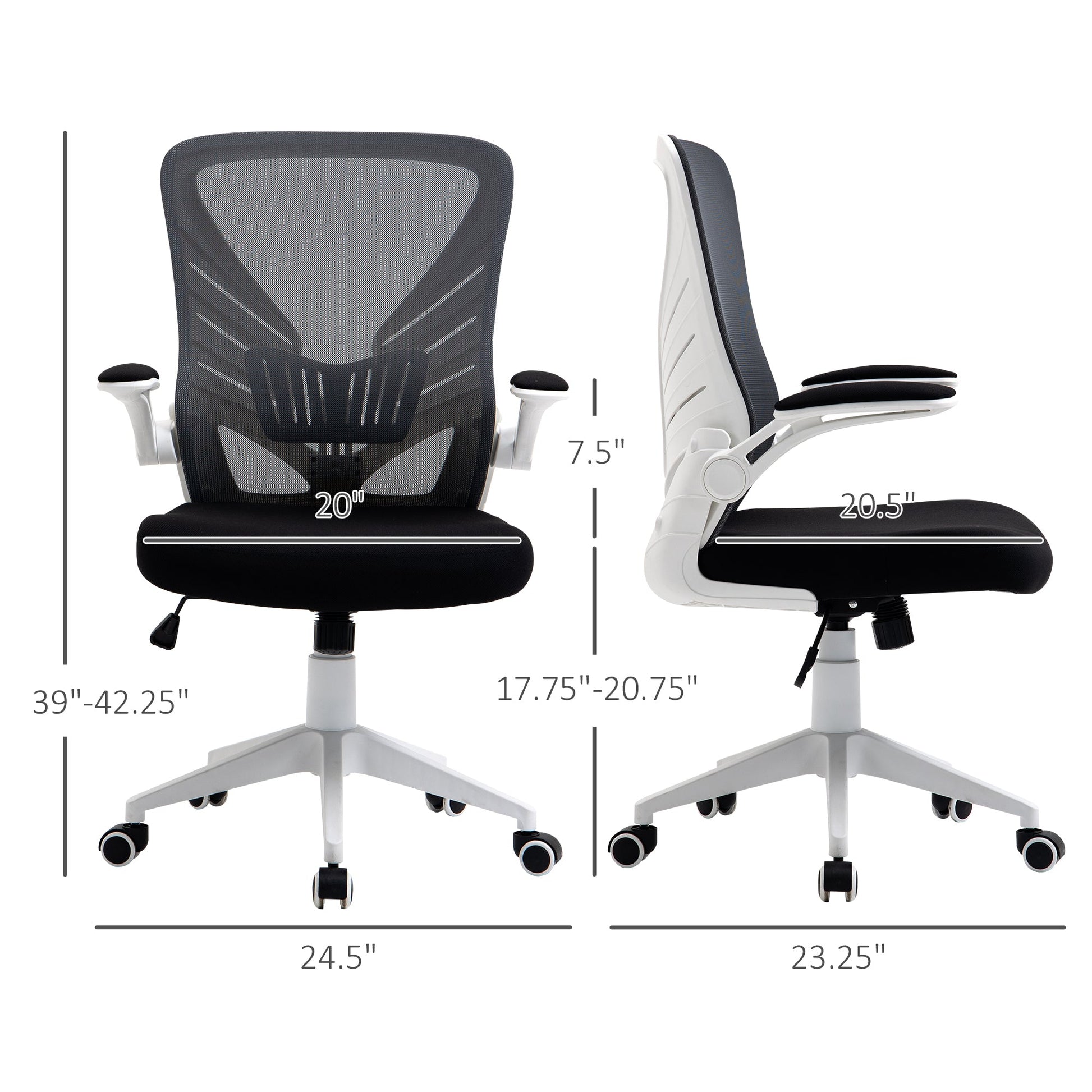 Mesh Office Chair Swivel Task Desk Chair with Lumbar Back Support, Flip-Up Arm, Adjustable Height, Grey Black Task Chairs   at Gallery Canada