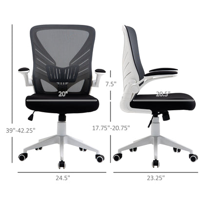 Mesh Office Chair Swivel Task Desk Chair with Lumbar Back Support, Flip-Up Arm, Adjustable Height, Grey Black Task Chairs   at Gallery Canada