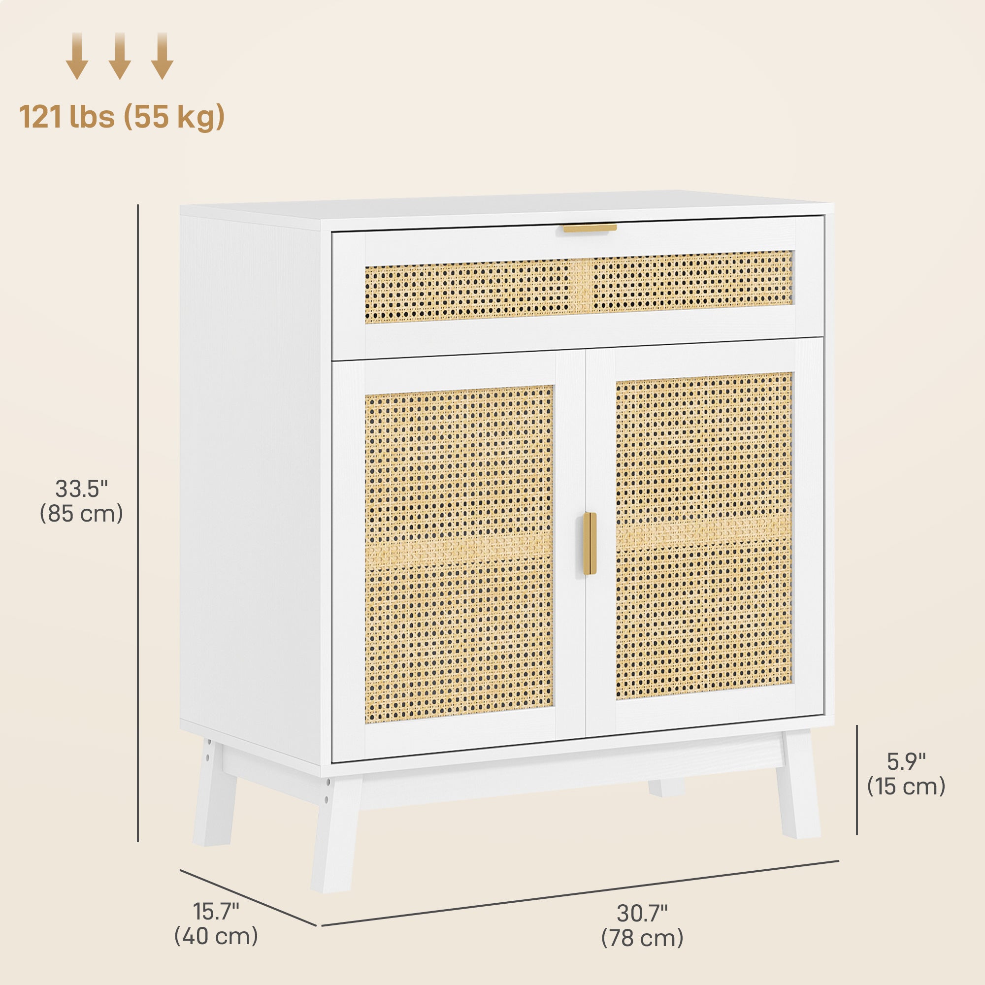 Boho Sideboard Storage Cabinet with Rattan Doors, White Storage Cabinets at Gallery Canada