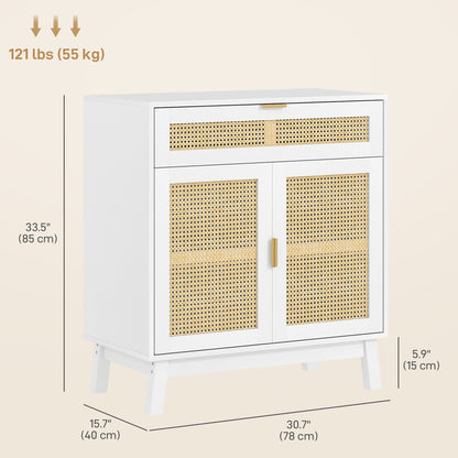 Boho Sideboard Storage Cabinet with Rattan Doors, White Storage Cabinets at Gallery Canada