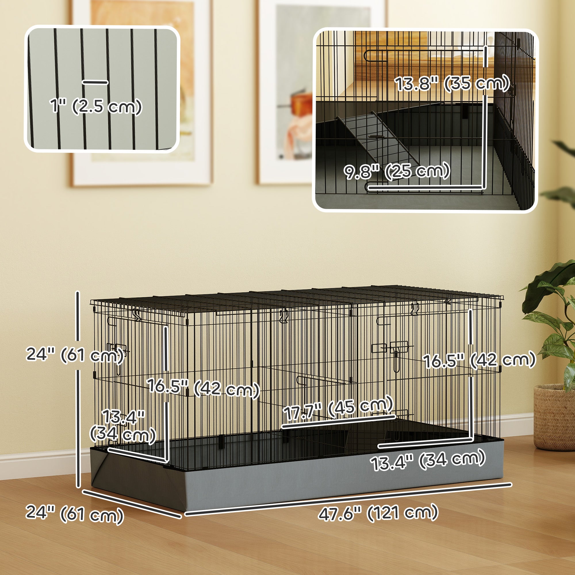 Guinea Pig Cage with Removable Top, 2 Separate Area, Waterproof Bottom Liner, Ramp, Perch, for Rabbits, Hedgehogs Houses & Habitats at Gallery Canada