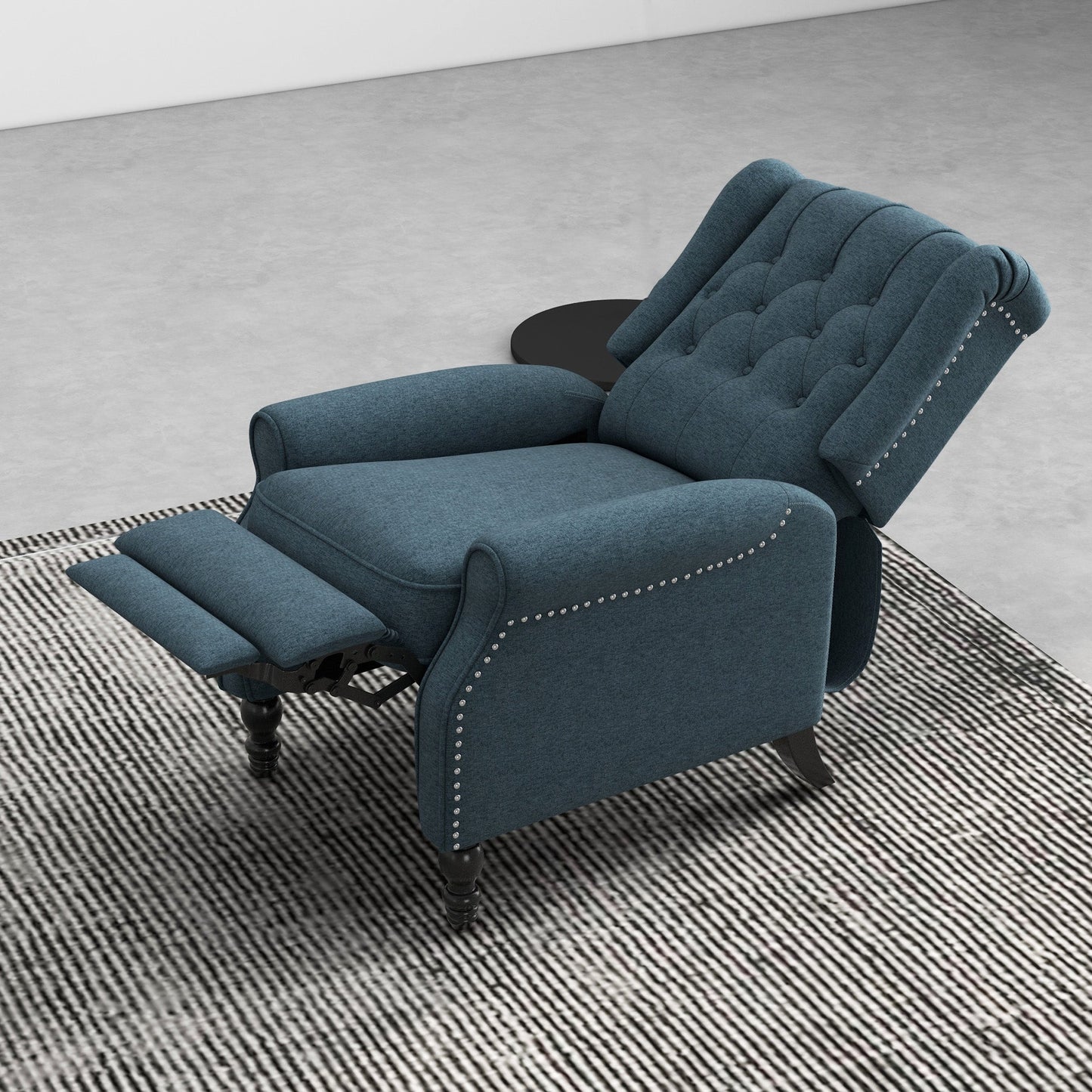 Wingback Reclining Chair with Footrest, Button Tufted Recliner Chair with Rolled Armrests for Living Room, Blue Single Sofas   at Gallery Canada