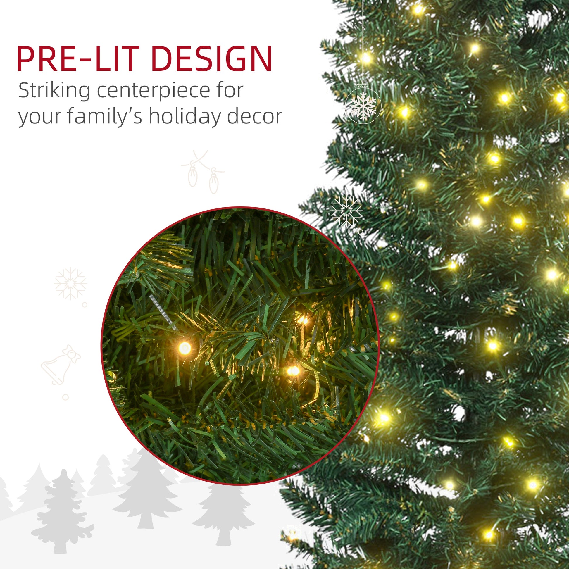 7' Pre Lit Artificial Pencil Christmas Trees, Xmas Tree with Realistic Branches and Warm White LED Lights, Green Pencil Christmas Trees   at Gallery Canada