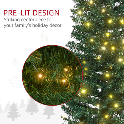 7' Pre Lit Artificial Pencil Christmas Trees, Xmas Tree with Realistic Branches and Warm White LED Lights, Green Pencil Christmas Trees   at Gallery Canada