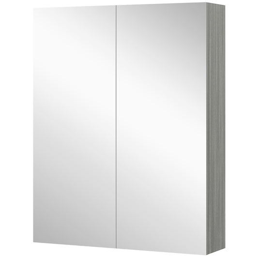 Wall Mount Mirrored Medicine Cabinet, Bathroom Mirror Cabinet with Adjustable Shelf, Double Soft Closing Doors, Grey Mirror Medicine Cabinets   at Gallery Canada