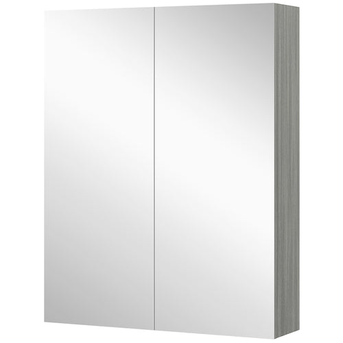 Wall Mount Mirrored Medicine Cabinet, Bathroom Mirror Cabinet with Adjustable Shelf, Double Soft Closing Doors, Grey