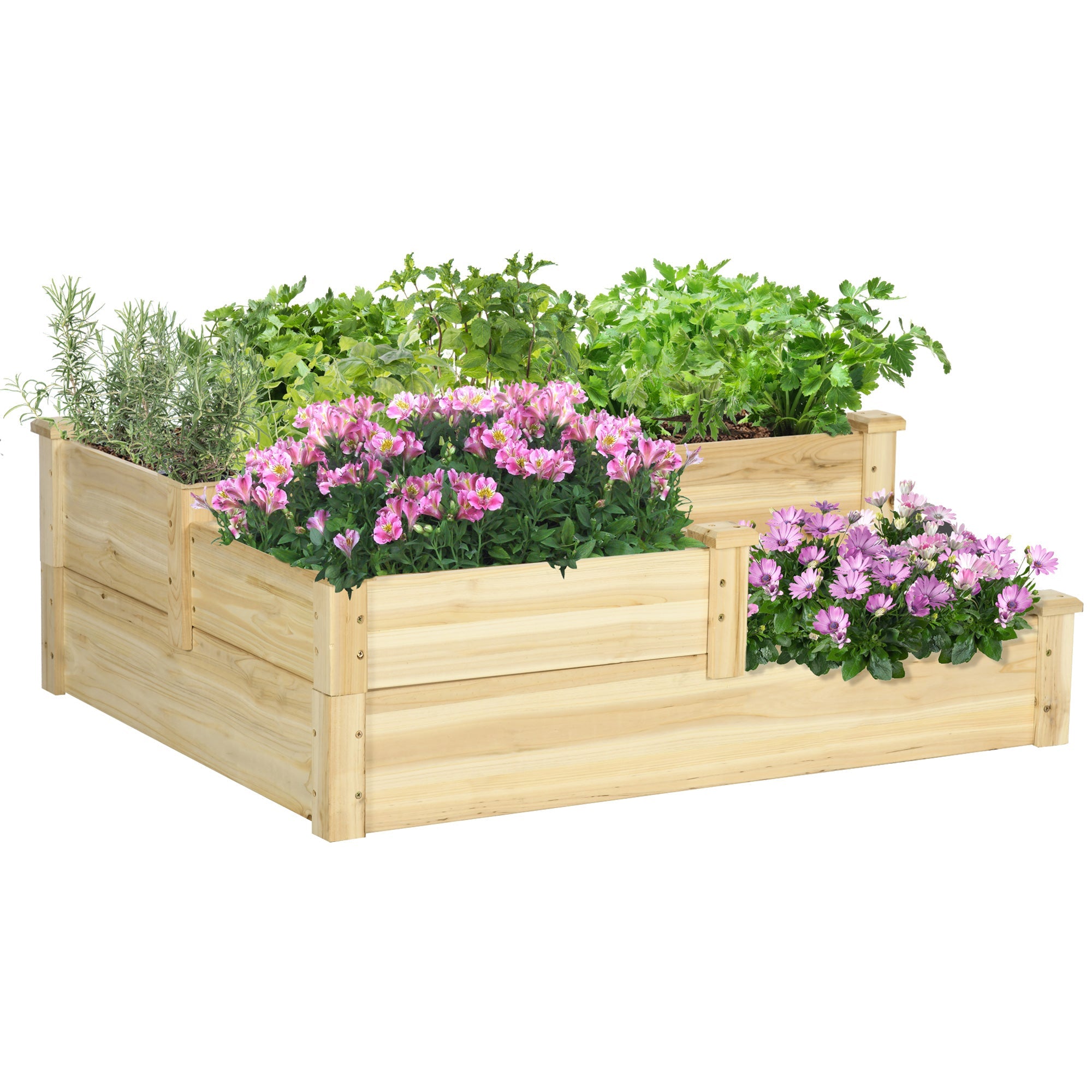 3 Tier Raised Garden Bed, Wooden Raised Planter Box Kit for Growing Vegetables, Herbs, Flowers, 42.5