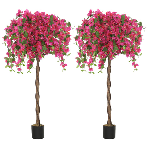 Set of 2 Decorative Artificial Plants, Murraya Flowers in Pots, Fake Plants for Indoor Decor, 47 inch, Purple and Red