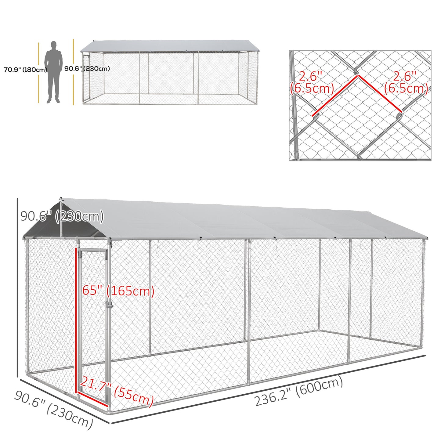 19.7' x 7.5' x 7.5' Outdoor Dog Kennel Dog Run with Waterproof, UV Resistant Cover for All-Sized Dogs, Silver Houses, Kennels & Pens Multi Colour  at Gallery Canada