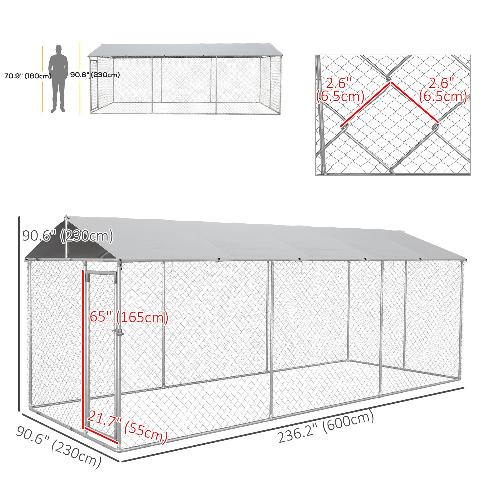 19.7' x 7.5' x 7.5' Outdoor Dog Kennel Dog Run with Waterproof, UV Resistant Cover for All-Sized Dogs, Silver Houses, Kennels & Pens Multi Colour  at Gallery Canada