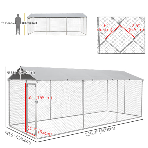 19.7' x 7.5' x 7.5' Outdoor Dog Kennel Dog Run with Waterproof, UV Resistant Cover for All-Sized Dogs, Silver